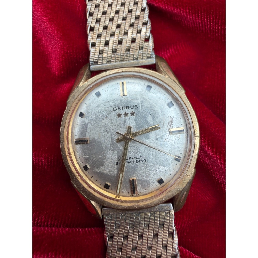 Vintage Benrus 3 Star 25 Jewels Self Winding Gold Tone Watch Parts Repair 3021